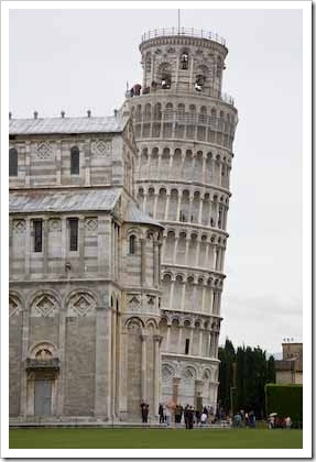 The Leaning Tower of Pisa with part of the Duomo on the left